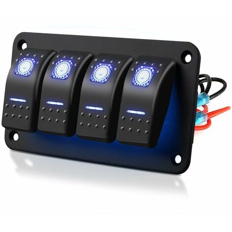4-Gang-Wippschalter-Panel, 12V/24V 5 Pin wasserdichte Ein-Aus-Schalter mit  blauem LED-Licht