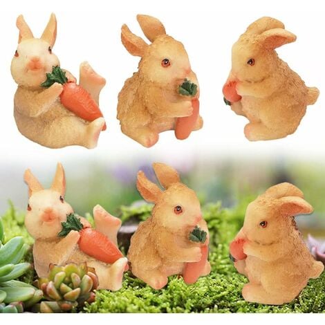 3 Pcs Kaninchen Ornament Mini Kaninchen Figuren Kaninchen halten Karotten  Harz Bunny Statue Miniatur Garten
