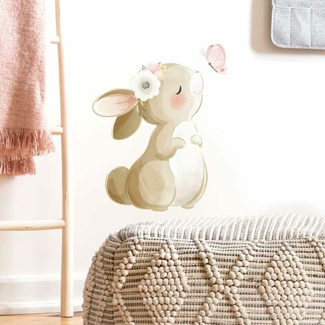 Nette Bunny Wandtattoos Kaninchen Kuss Schmetterling Wandtattoos Peel und  Stick Wand Dekor für Kinder Mädchen Schlafzimmer Wohnzimmer Dekor