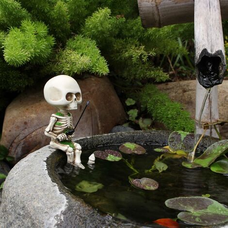 Angeln Skelett Garten Zubehör, Halloween Mini Skelett Figuren Statue Dekor  für Teich Brunnen Wasserfälle Pool Stadt