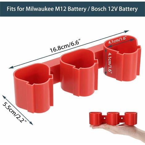 2-Pcs Batteriehalter für Milwaukee Batterie Werkzeug Speicher Halter mit  Batterie Slots, Wand Mount Bosch 12V