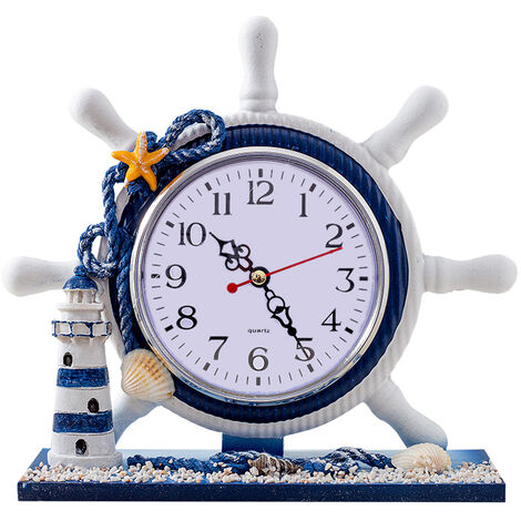 Mediterraner Stil Nautische Stille Schreibtisch Uhr Leuchtturm Helm  Holzuhren Schiffsrad Ruder Regal Uhren Strand Theme Clock Decor Ornament