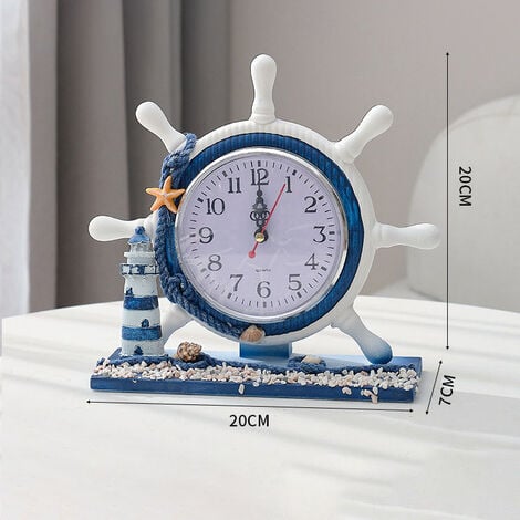 Mediterraner Stil Nautische Stille Schreibtisch Uhr Leuchtturm Helm  Holzuhren Schiffsrad Ruder Regal Uhren Strand Theme Clock