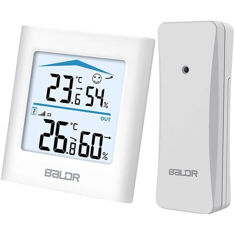Kabellose Wetterstation mit Außensensor, Digital-Thermometer und Hygrometer  für Innen- und Außentemperatur, einstellbare Hintergrundbeleuchtung für  Schlafzimmer