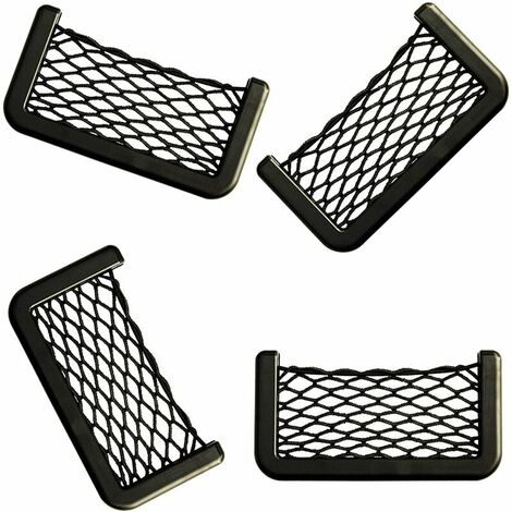 Filet de Rangement de Coffre Voiture 4 Pièces Organisateurs Sac Pocket Organizer de Voiture 15 x 8 cm Filet de Stockage Voiture Sac Avec Maille élastique pour Téléphone Portable. 