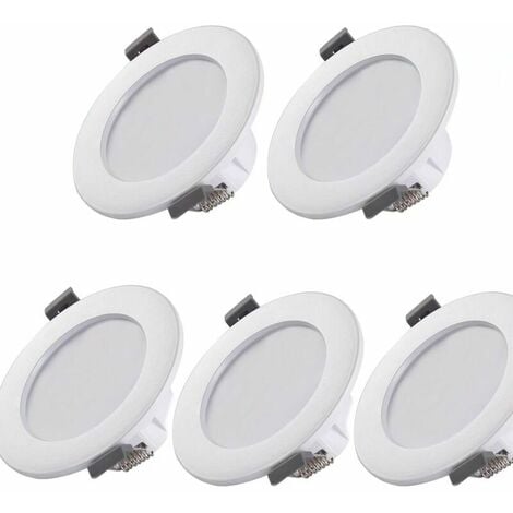 lekkage verticaal Dynamiek 5 spots LED pour salle de bain, IP44 ultra-plat 25mm, Ø85mm, blanc,  plafonnier encastré, panneau