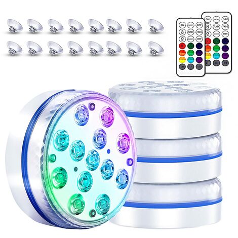 IP68 Étanche Éclairage pour Aquarium flintronic Lumière LED Submersible Baignoire Piscine Étangs Vase 4PCS 13LED Lampes Sous-Marines 16 Couleurs RGB avec Ventouses et RF Télécommande Jardin 