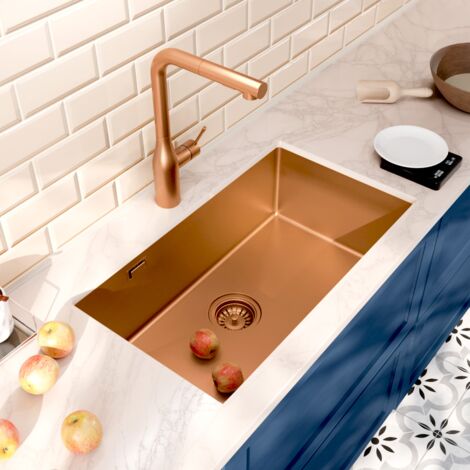 Ceramia Timeless Lavello da cucina sottotop in acciaio inox 304, 1 vasca, 68x45x21 cm, rame spazzolato PVD (TMLKSU-6845BCP)