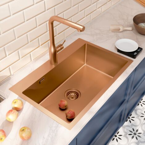 Ceramia Timeless Lavello da cucina da incasso inox 304, 1 vasca, 68x45x21 cm, Rame spazzolato PVD (TMLKST-6845BCP)