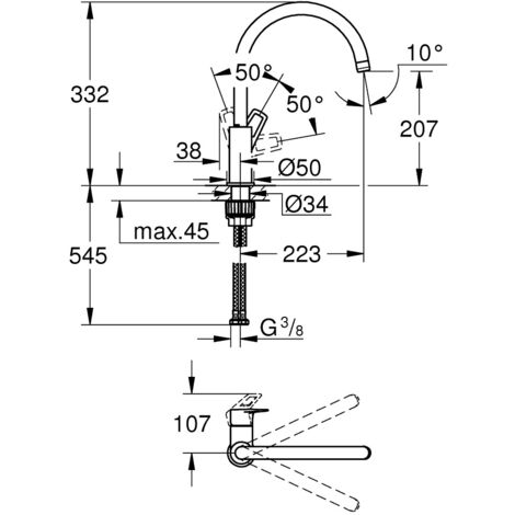 Grohe Bauloop, miscelatore cucina, monocomando, a collo d’oca, cromato (31368001)