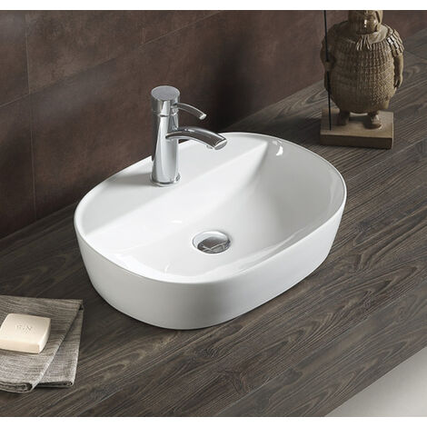 Swiss Aqua Technologies – Lavabo da appoggio 60 x 40 x 12,5 cm SATINF6040 – Senza troppopieno – Ceramica bianca – Con foro per rubinetto (1/5)