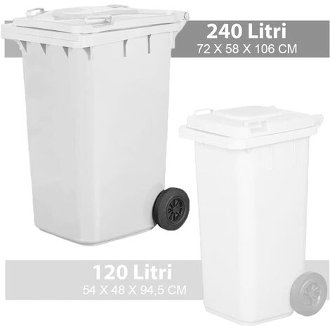 Grande contenitore mobile in plastica per rifiuti, vol. 240 litri