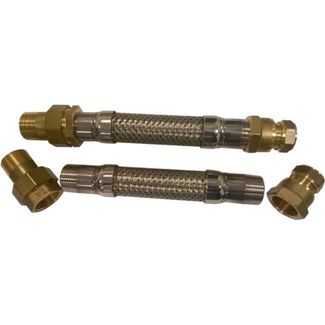 DAB – Set de raccordement pour surpresseur à la conduite d'eau 22 mm – Tuyaux flexibles blindés – Raccords à compression et compensateurs inclus