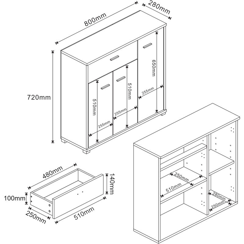 Zapatero Bobeck con cajón y dos compartimentos cerrados aglomerado 72 x 80  x 28 cm - Blanco / Efecto roble [en.casa]