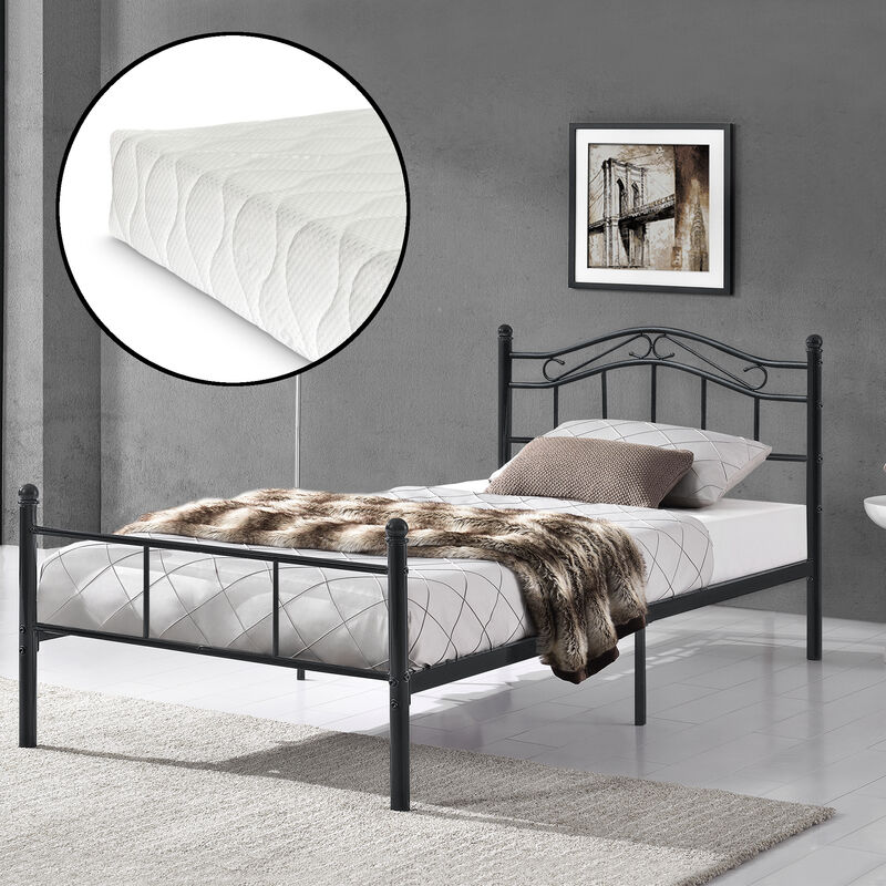 Cama En.casa Metal negro 90x200 cm de con incluido estructura base somier