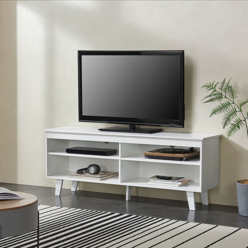 en.casa] Mueble TV 160 con 2 Salidas de Cables Mesa de Tele Mueble de Salón  con 2 Puertas y 2 Estantes Metal/Aglomerado 39 x 160 x 35 cm - Efecto  hormigón : : Electrónica