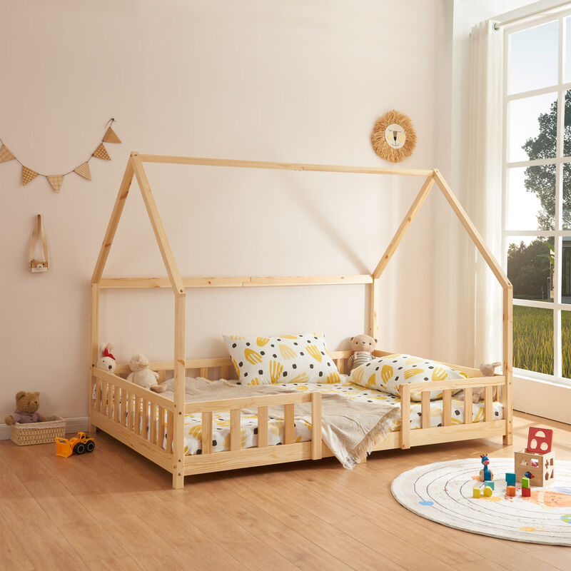 Cama infantil Vindafjord simple en forma de casa bambú 120 x 200