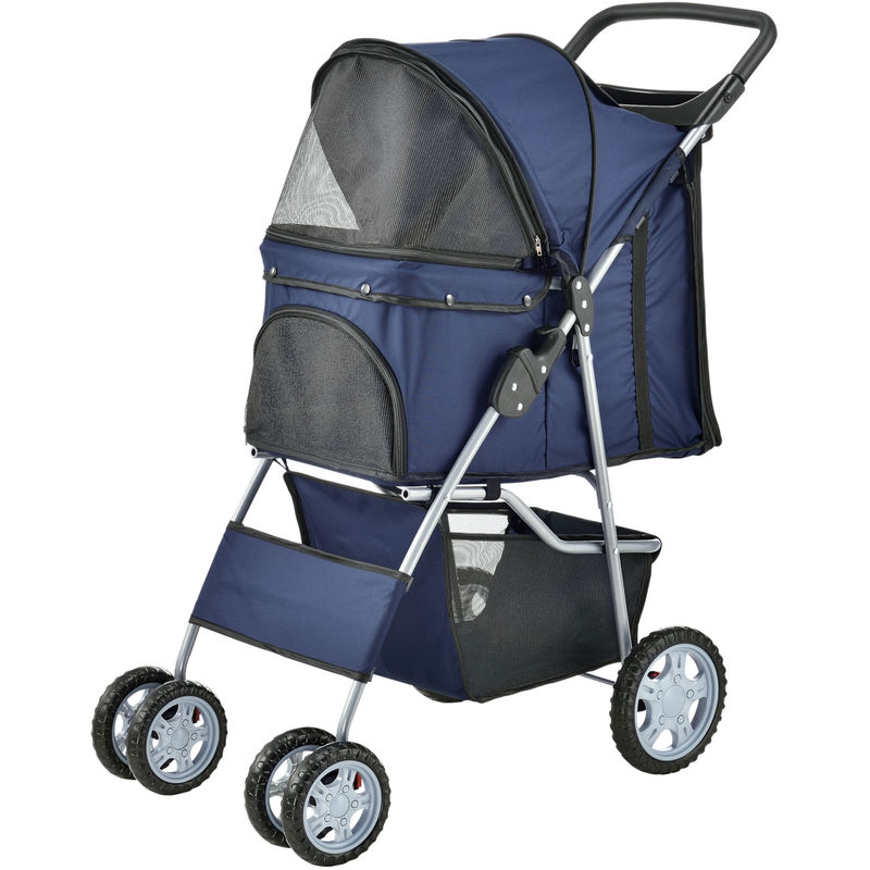 Carrito para mascotas Niceville - Hundebuggy acero / poliéster 73x46x100cm - Azul [pro.tec]