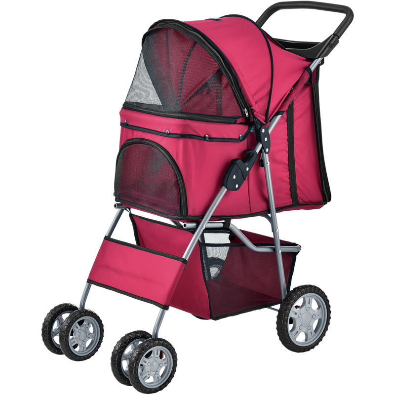 Carrito para mascotas Niceville - Hundebuggy acero / poliéster 73x46x100cm - Rojo [pro.tec]