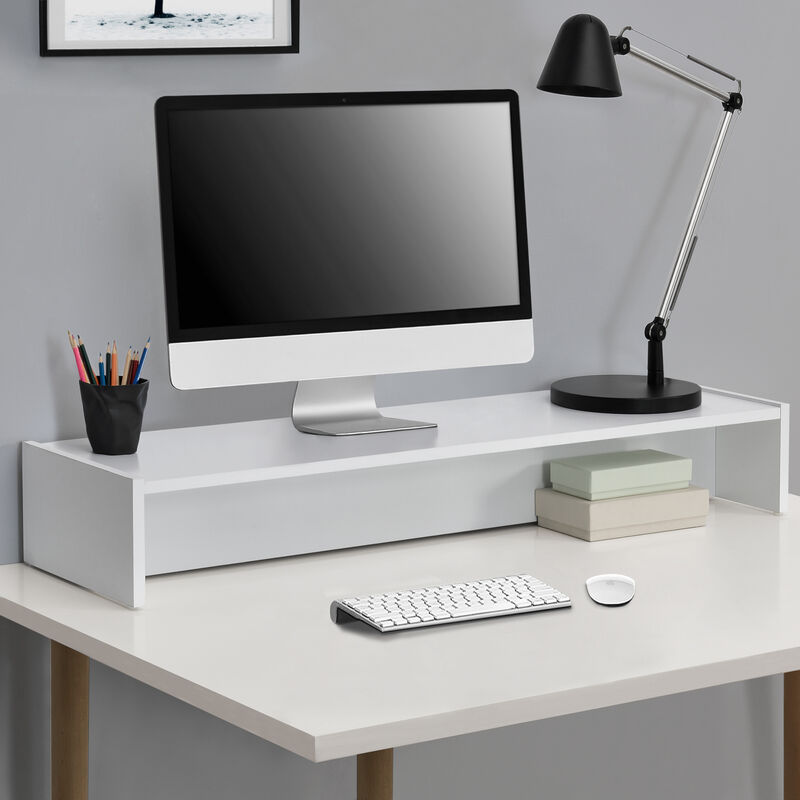 [en.casa]® Soporte para Monitor - 100 x 27 x 15 cm - Base para Pantalla - para Mesa de ordenador - Organizador de Escritorio para Monitor o Portátil - Blanco