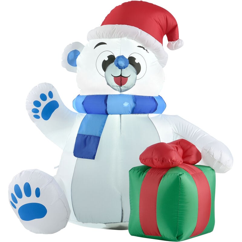[en.casa]® Oso polar de Navidad Autoinflable iluminada por LED - 120 x 100 x 70 cm - con Regalo - Figura de navideño - Decoración De Jardín o Casa