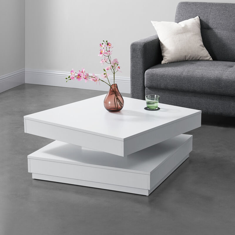 [en.casa]® Mesa de centro - 76 x 76 x 38 cm - Mesa de Salón - Mesa auxiliar - con Almacenamiento - Mesita - Mesa de té - Mesa de café - Blanco