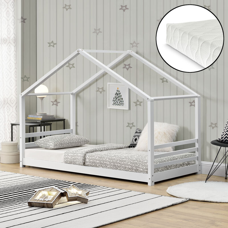 Estructura De Cama infantil en.casa blanco madera 90x200 cm para niños pino espuma 200 90 forma textil confianza certificado ökotex 100
