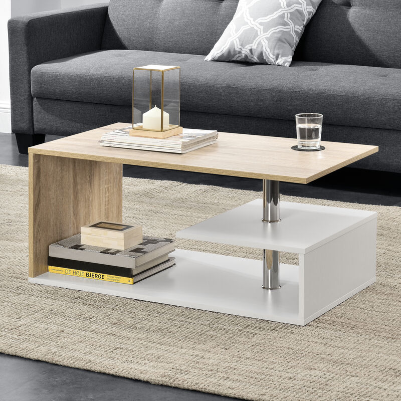 [en.casa]® Mesa de centro - 90cm x 50cm x 41cm - Mesa de café - Mesa Auxiliar para salón - Blanco y Roble