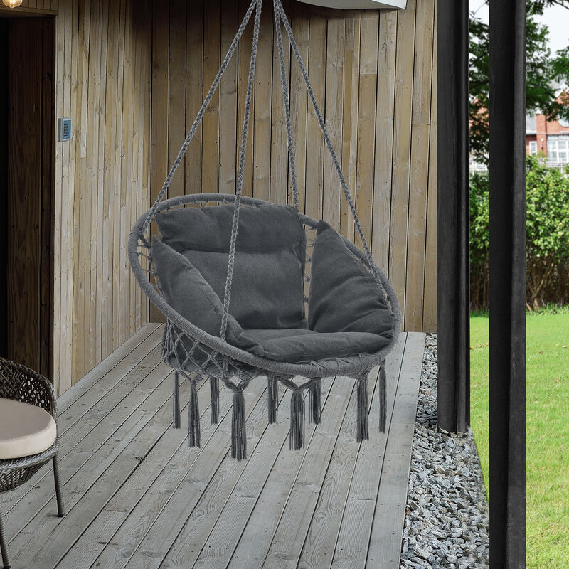 Hamaca Silla Colgante con Cojín de Asiento Kailua Algodón Poliéster Gris oscuro [casa.pro]®