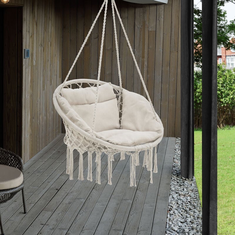 Sillas De Exterior casa.pro acero beis 135x80x80 cm hamaca colgante con asiento kailua altura 135 hasta 150 kg columpio para techo borlas ornamentale