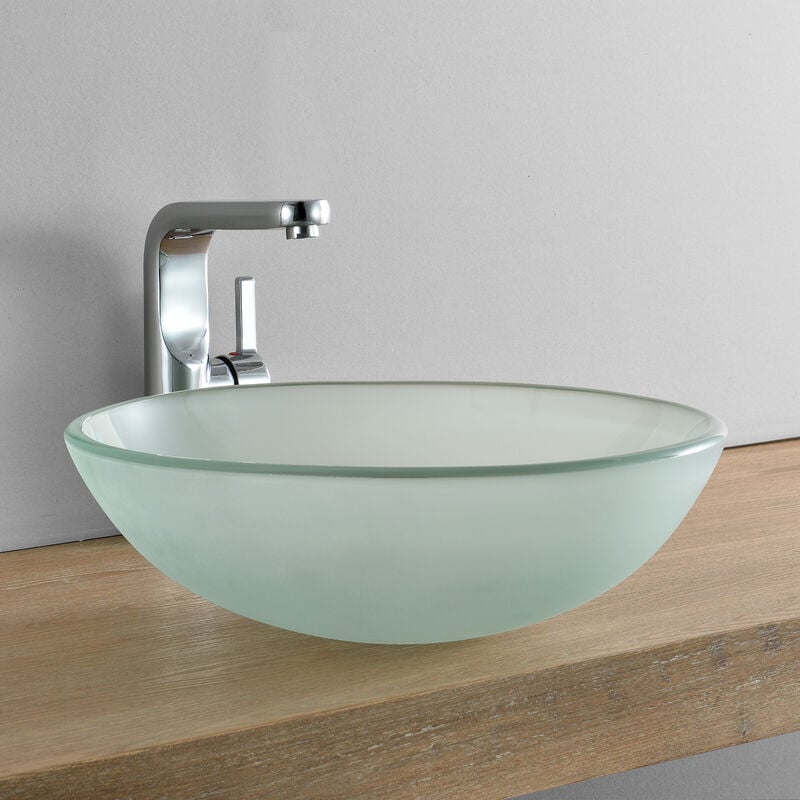 Neu.haus Lavabo Lujoso forma redonda 42x42cm sobre encimera cristal de seguridad frostedescarchado