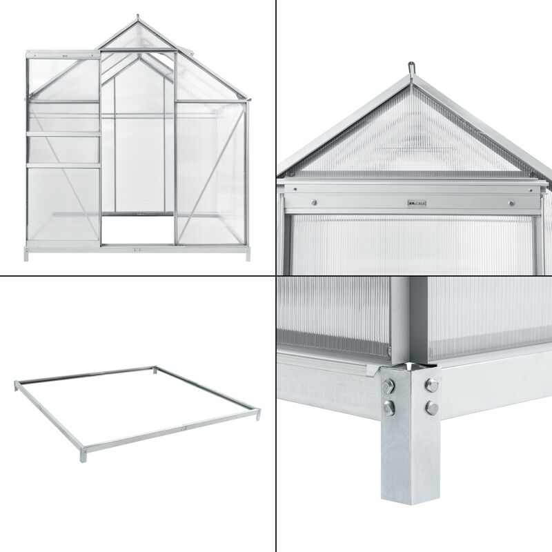 Invernadero de jardín Oisterwijk 4,75 m² en policarbonato 250 x 190 x  124/195 cm transparente [en.casa]