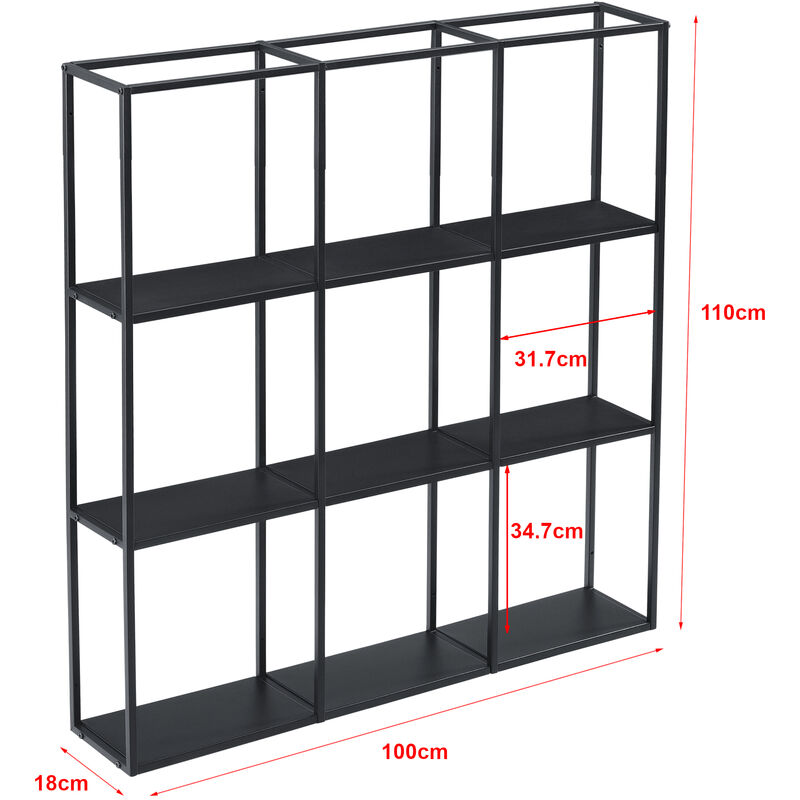 Estantería De Pared Jelsa 130 X 18 X 110 Cm Con 9 Espacios De  Almacenamiento Abiertos En Negro Librería De Hierro Al Salón [en.casa]® con  Ofertas en Carrefour