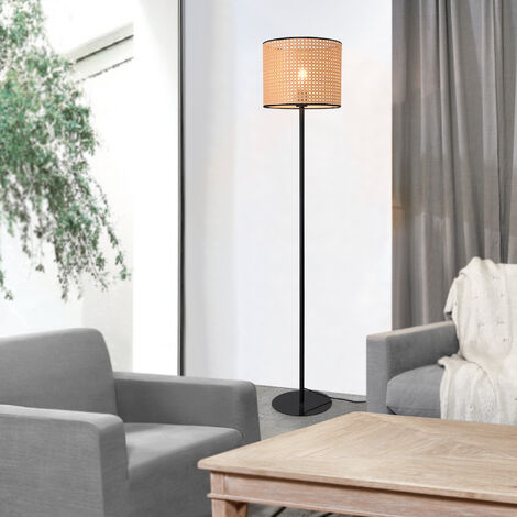 Lámpara de pie Helens pantalla de ratán metal y plástico 154 x Ø 30 cm - negro / beige [lux.pro]