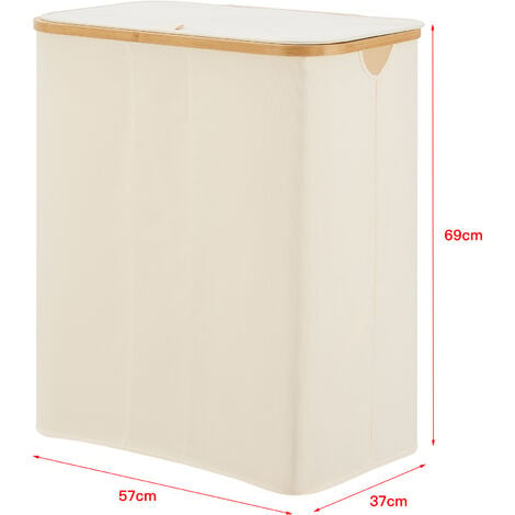 Cesto de ropa sucia Vimmerby bolsa de tela extraíble 48L / compartimento  bambú 64x53x39 cm - Natural y Beige [en.casa]