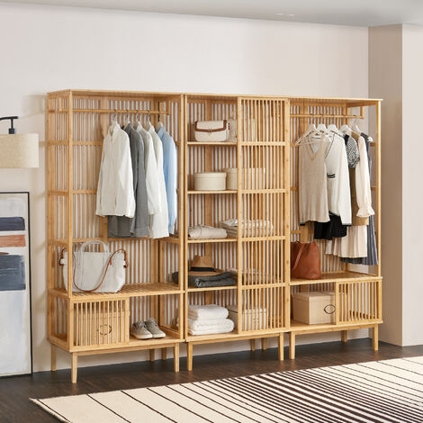 Juego de guardarropa - 2x Percheros burros Vemb y 1x Estantería Trundholm bambú 185 x 240 x 45 cm - Color natural [en.casa]