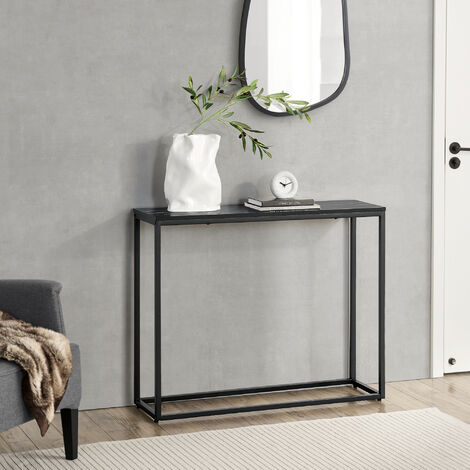 Mesa consola Kittilä para entrada metal/MDF 80 x 100 x 30 cm - Negro y Efecto mármol [en.casa]