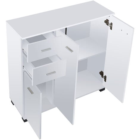 Zapatero Bobeck con cajón y dos compartimentos cerrados aglomerado 72 x 80  x 28 cm - Blanco / Efecto roble [en.casa]