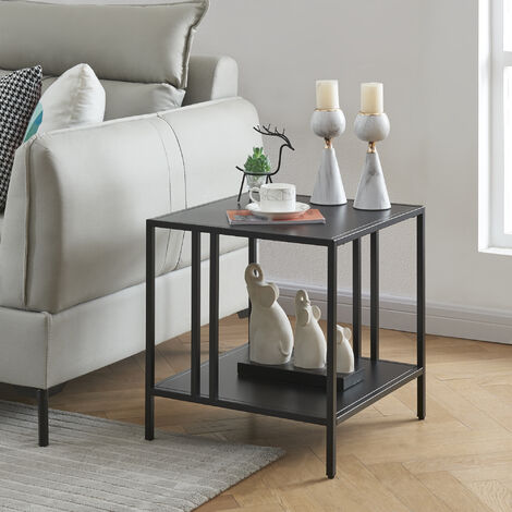 Mesa auxiliar Kumlinge con 1 estante diseño atemporal acero 47 x 45 x 45 cm - Negro [en.casa] (1/5)