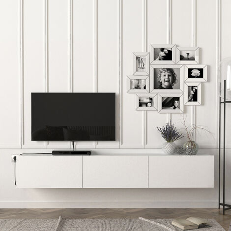 Mueble TV suspendido Vihti aglomerado 180 x 31 x 30 cm - Blanco [en.casa]