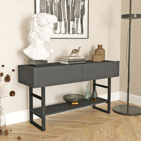 Mesa consola Lappeenranta con estante y 2 puertas Metal/Aglomerado 139x43x76 cm - Antracita / Negro [en.casa]