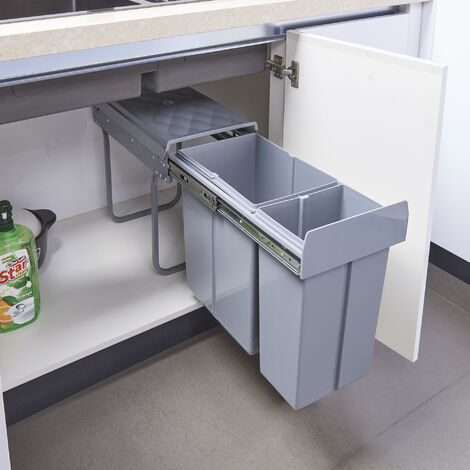 Cubo de basura extraíble Froland capacidad 1 x 20 L + 1 x 10 L plástico/acero 48 x 26 x 42 cm - Gris [en.casa] (1/5)