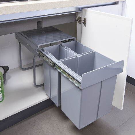 Cubo de basura extraíble Froland capacidad 2 x 10 L + 1 x 20 L plástico/acero 48 x 34 x 42 cm - Gris [en.casa]