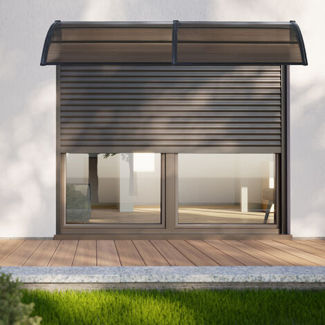 Marquesina exterior para Puertas Mellerud protección policarbonato / plástico 200 x 100 cm - Negro y Marrón [en.casa]