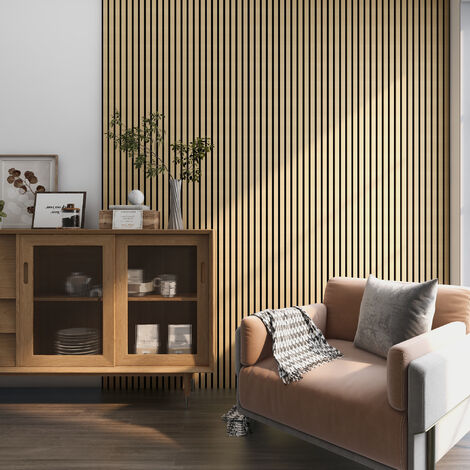 Set de 8x paneles de pared Vang acústico MDF 120x60x2cm (5,76 m²) - Roble claro [NEU.HOLZ] (1/5)