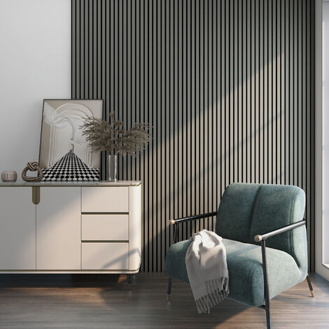 Set de 12x paneles de pared Vang acústico MDF 120x60x2cm (8,64 m²) - Roble gris claro [NEU.HOLZ] (1/5)