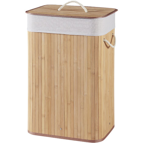 Cesto para la ropa Salla con bolsa extraíble bambú y poliéster 60 x 40 x 30  cm (72 L) - Natural [en.casa]