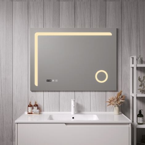 Espejo de pared con LED Chambave para baño IP65 antivaho reloj
