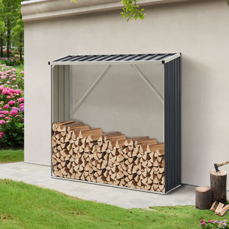 Soporte para leña Kalmar Sistema Clipping acero galvanizado 155 x 45 x 157 cm - Gris antracita [casa.pro]