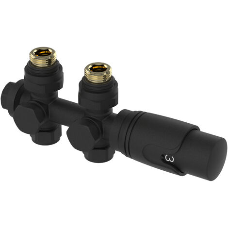 Juego multibloque para radiador Gloppen con válvula termostática latón G1/2" - Negro [neu.haus]